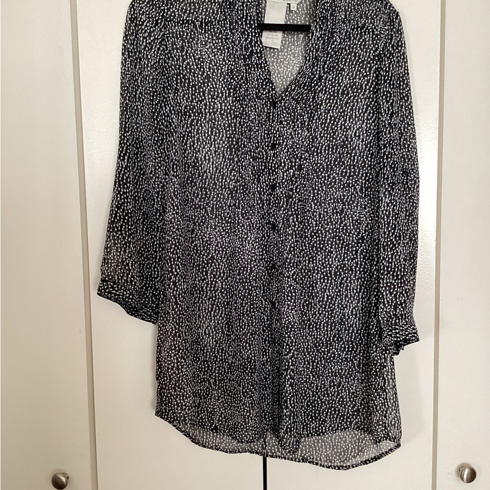 Black and White sheer button up Women's Top